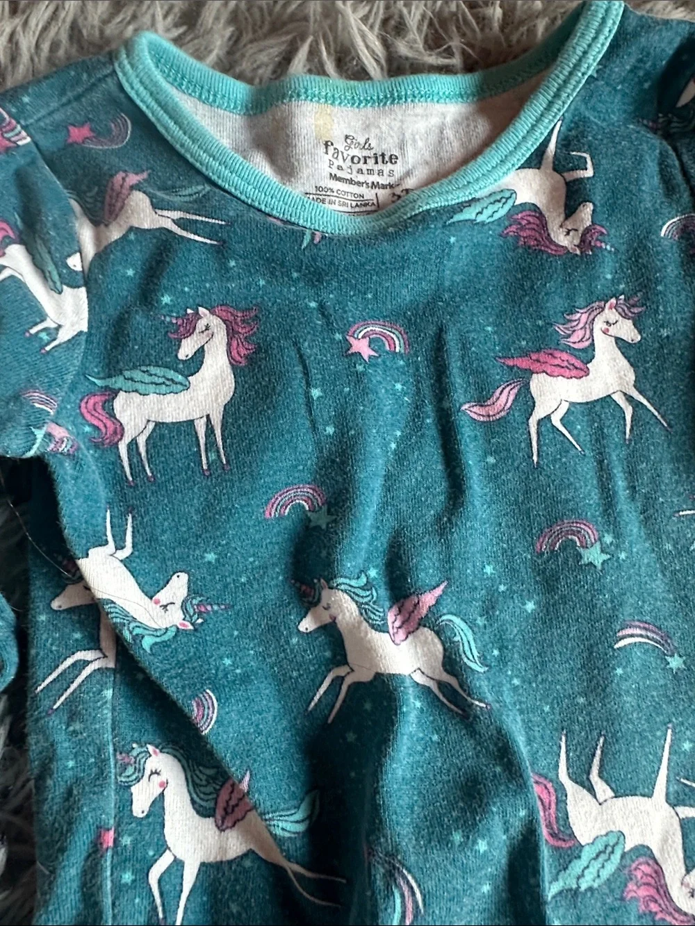 Unicorn Print Teal Kids Pajama Set - Soft Long Sleeve & Pants